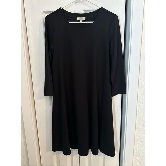 Loft Outlet Women's Crew Neck 3/4 Sleeve Fit & Flare Dress Black Size Medium - Picture 7 of 7
